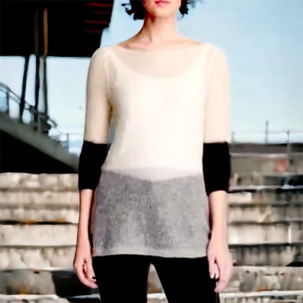 $238 Eileen Fisher Tri Color Mohair Sweater Medium 10 12 Layering Top Breathable